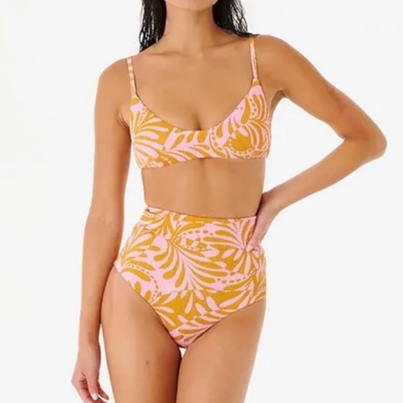 Rip Curl Afterglow Swirl Bralette Top Afterglow High Waist Cheeky Bottom, M - Picture 1 of 12